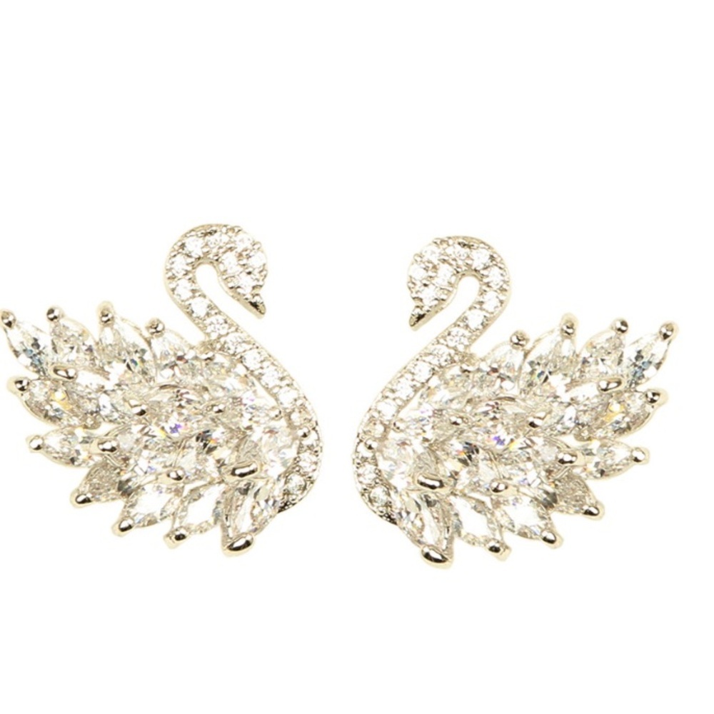 Eye Candy LA CZ Silver Toned Shimmering Swan Earrings